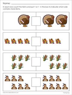 Sample math worksheet for Thanksgiving