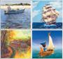 Four different images of boats taken from different picture books